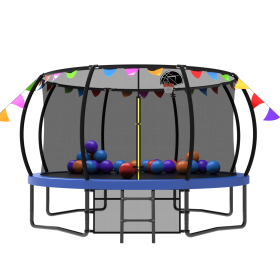 12FT Recreational Kids Trampoline with Safety Enclosure Net & Ladder, and flag parts, Outdoor Recreational Trampolines