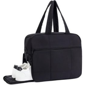 Weekender Travel Bag for Women Puffer Tote Bag Carry On Duffel Overnight Bags with Shoe Compartment Black