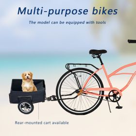 Multifunction 26 Inch Single Speed Bike, Steel Frame, Upright Comfortable Seat, Rear Roller Coaster Brakes, Multi-function Rear Shelf, Multicolor