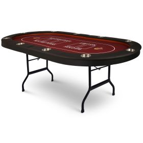 Upgraded 90.5" Folding Poker Table 10 Player Casino Texas Holdem Table for Blackjack Board Game, Red