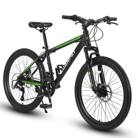 S26102 26 Inch Mountain Bike, Shimano 21 Speeds With Mechanical Disc Brakes, High-Carbon Steel Frame, Suspension Bikes Mountain Bicycle For Teena (Option: Black green)