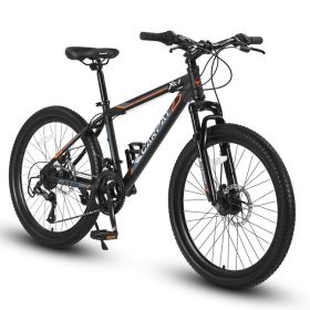 24 Inch Mountain Bike, Suitable For Boys And Girls, Steel Frame, Shimano 21 Speed Mountain Bike, With Dual Disc Brakes And Front Suspension, Bann (Color: Black)