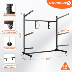Kayak Storage Rack, Widen & Lengthen Freestanding Kayak Stand With Wheels, Heavy Duty Kayak Holder, Adjustable Canoes And Surfboards Bracket For (Option: 3Layers)