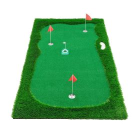 10x5 FT Golf Putting Green, Golf Training Mat with High-quality Turf, 3 Holes, 3 Flags and Cups for Indoor Outdoor (Color: Green)