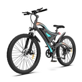 26x2.35 Inch E-Bike  48V 500W Rear Motor  15AH Lithium Battery  Front Suspension & Dual Mechanical Disc Brakes (Color: Black)