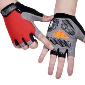 HOT Cycling Anti-slip Anti-sweat Men Women Half Finger Gloves Breathable Anti-shock Sports Gloves Bike Bicycle Glove (Color: Type B--Red, size: M)