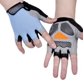 HOT Cycling Anti-slip Anti-sweat Men Women Half Finger Gloves Breathable Anti-shock Sports Gloves Bike Bicycle Glove (Color: Type B--Blue, size: XL)