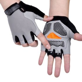 HOT Cycling Anti-slip Anti-sweat Men Women Half Finger Gloves Breathable Anti-shock Sports Gloves Bike Bicycle Glove (Color: Type B--Gray, size: L)