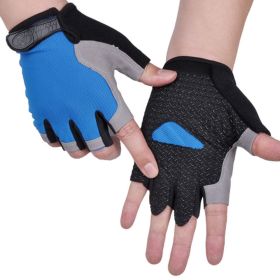 HOT Cycling Anti-slip Anti-sweat Men Women Half Finger Gloves Breathable Anti-shock Sports Gloves Bike Bicycle Glove (Color: Type A--Blue1, size: S)