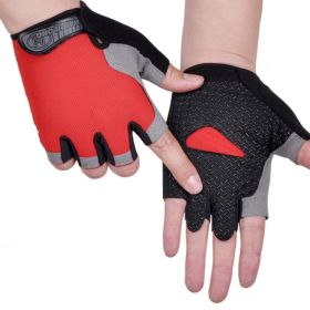 HOT Cycling Anti-slip Anti-sweat Men Women Half Finger Gloves Breathable Anti-shock Sports Gloves Bike Bicycle Glove (Color: Type A--Red, size: XL)