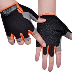 HOT Cycling Anti-slip Anti-sweat Men Women Half Finger Gloves Breathable Anti-shock Sports Gloves Bike Bicycle Glove (Color: Type A--Orange, size: M)
