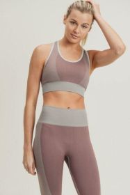 Chevron Track Seamless Hybrid Racerback Sports Bra (Color: Mauve, size: S)