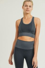 Chevron Track Seamless Hybrid Racerback Sports Bra (Color: Charcoal, size: L)
