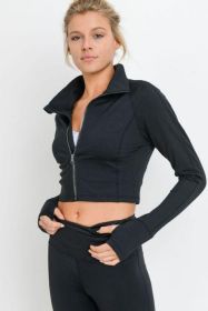 Zip-Up Crop Active Jacket with Thumbholes (size: S)